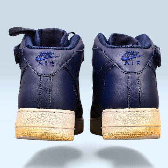 Nike Trainers Mens Size US 13 Air Force 1 Mid Obsidian Blue White Leather Shoes - Picture 4 of 9